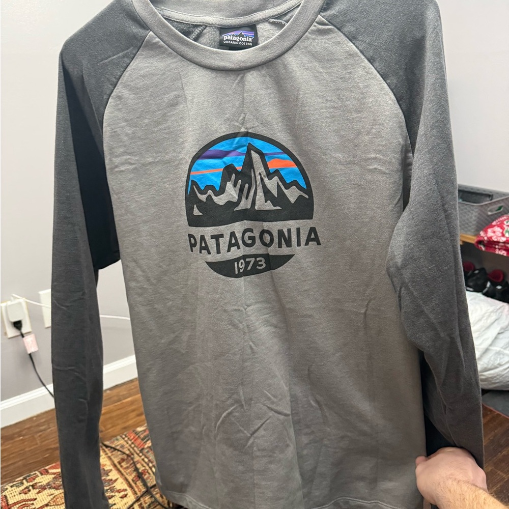 Patagonia Gray and Black Logo Long Sleeve
